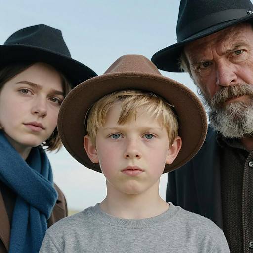Portrait of Three Generations Wearing Hats
