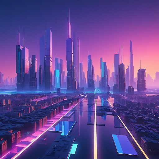 Futuristic Cityscape at Dusk with Raytracing Futuristic Cityscape at Dusk with Raytracing