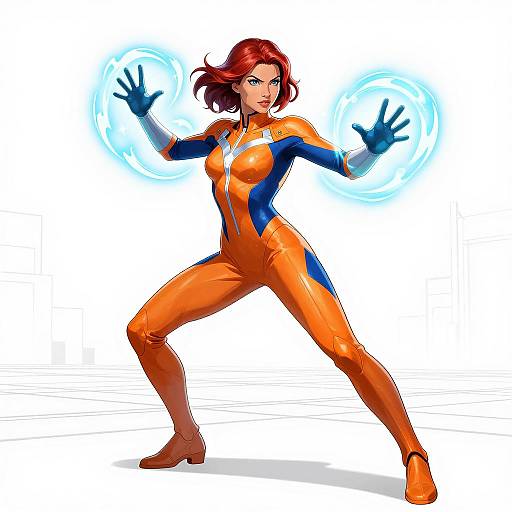 Dynamic Female Superhero in Futuristic Costume