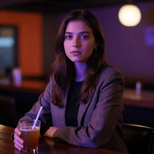Young Woman at Bar with Soft Lighting
