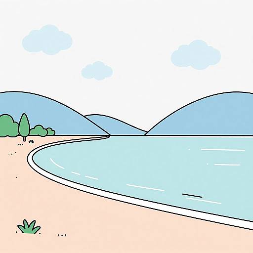 Minimalist Calm Lake Shore Illustration