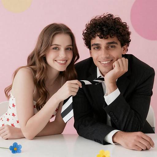 Joyful Couple Portrait with Abstract Background