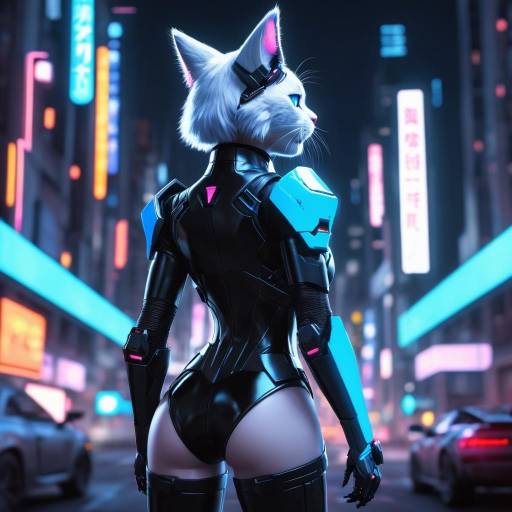 Futuristic Furry Catgirl in Cyberpunk City
