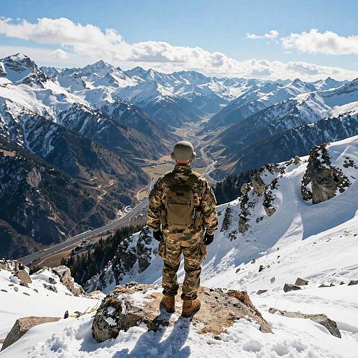 Soldier on Snowy Mountain Peak