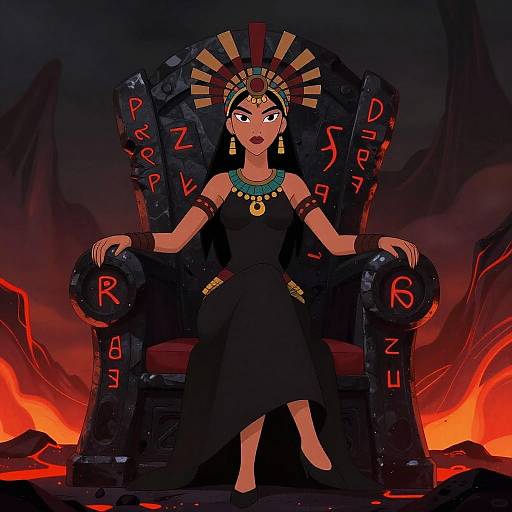 Retro 2D DreamWorks Woman on Obsidian Throne