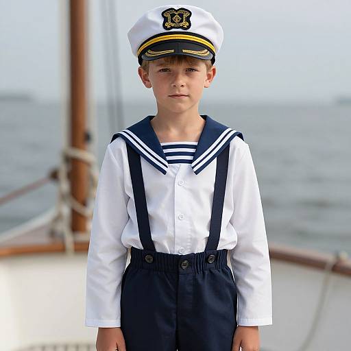 Realistic Boy in Sailor Captain Costume
