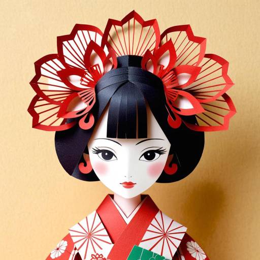 Japanese Kirigami Doll in Traditional Colors
