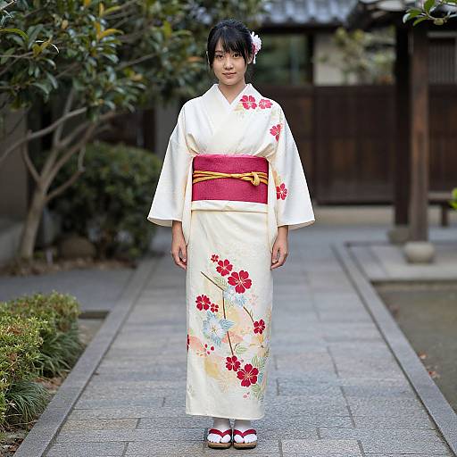 Female Model in Floral Kimono
