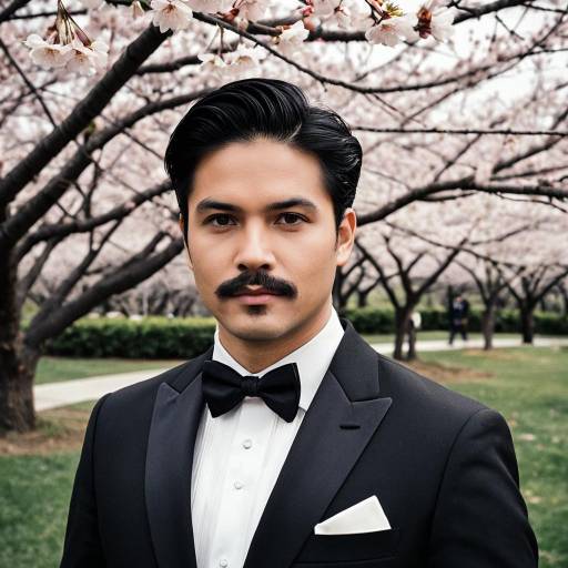 Man in Tuxedo Under Cherry Blossoms
