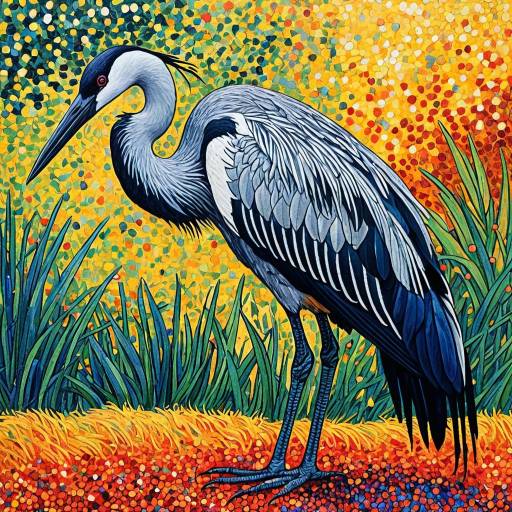 Vibrant Neo-Impressionist Crane Bird Art Vibrant Neo-Impressionist Crane Bird Art