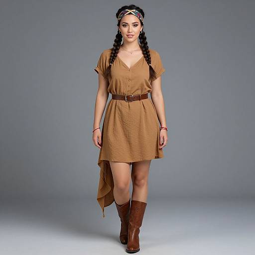 Woman with Braids in Brown Outfit