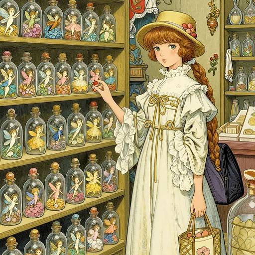 Girl in Dolly Bazaar with Bottled Faeries