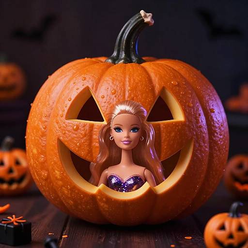 Barbie Face Reflected in Pumpkin