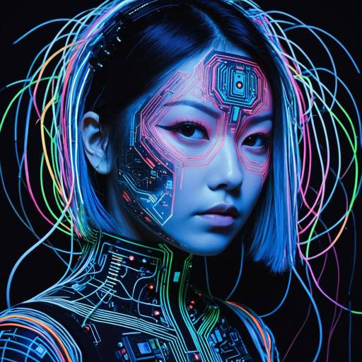 Cybernetic Futuristic Woman with Neon Circuit Tattoos