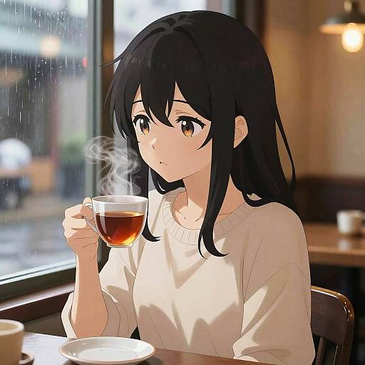 Cozy Anime Girl by Rainy Window