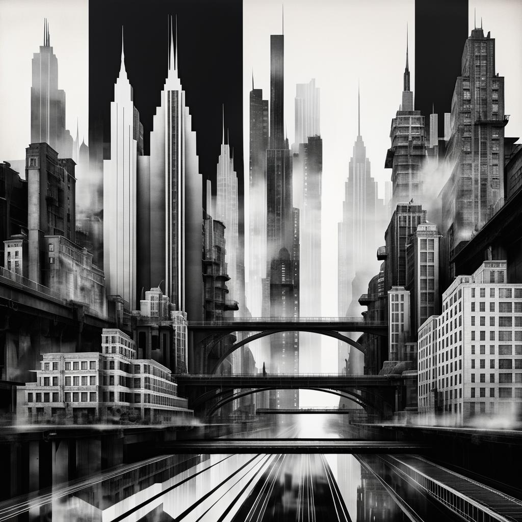 Art Deco Inspired Industrial Cityscape Collage