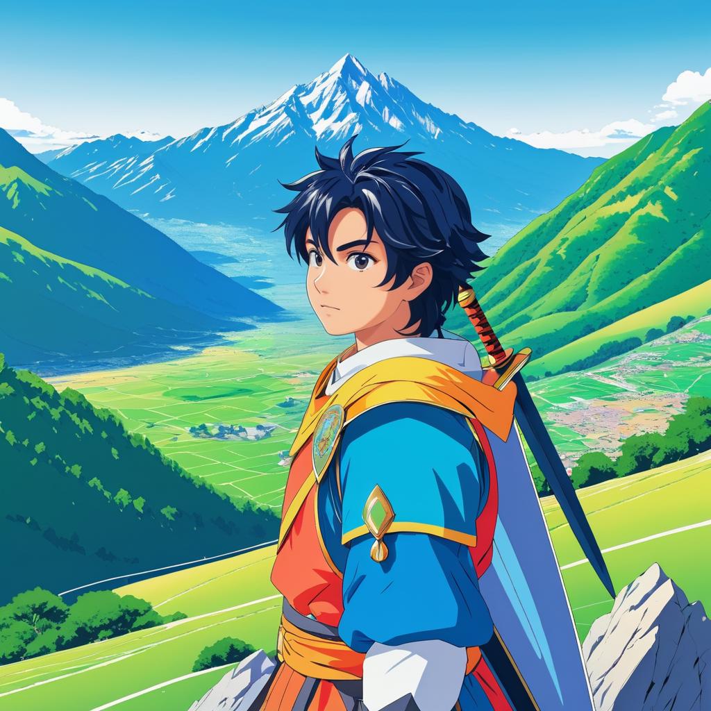 Determined Young Knight in Vibrant Landscape