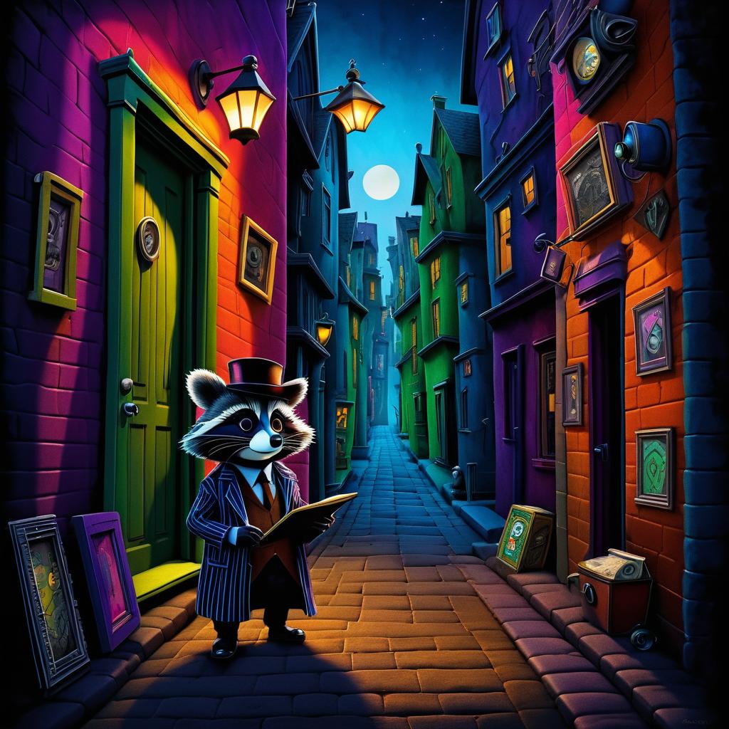 Whimsical Raccoon Detective in Colorful Mystery