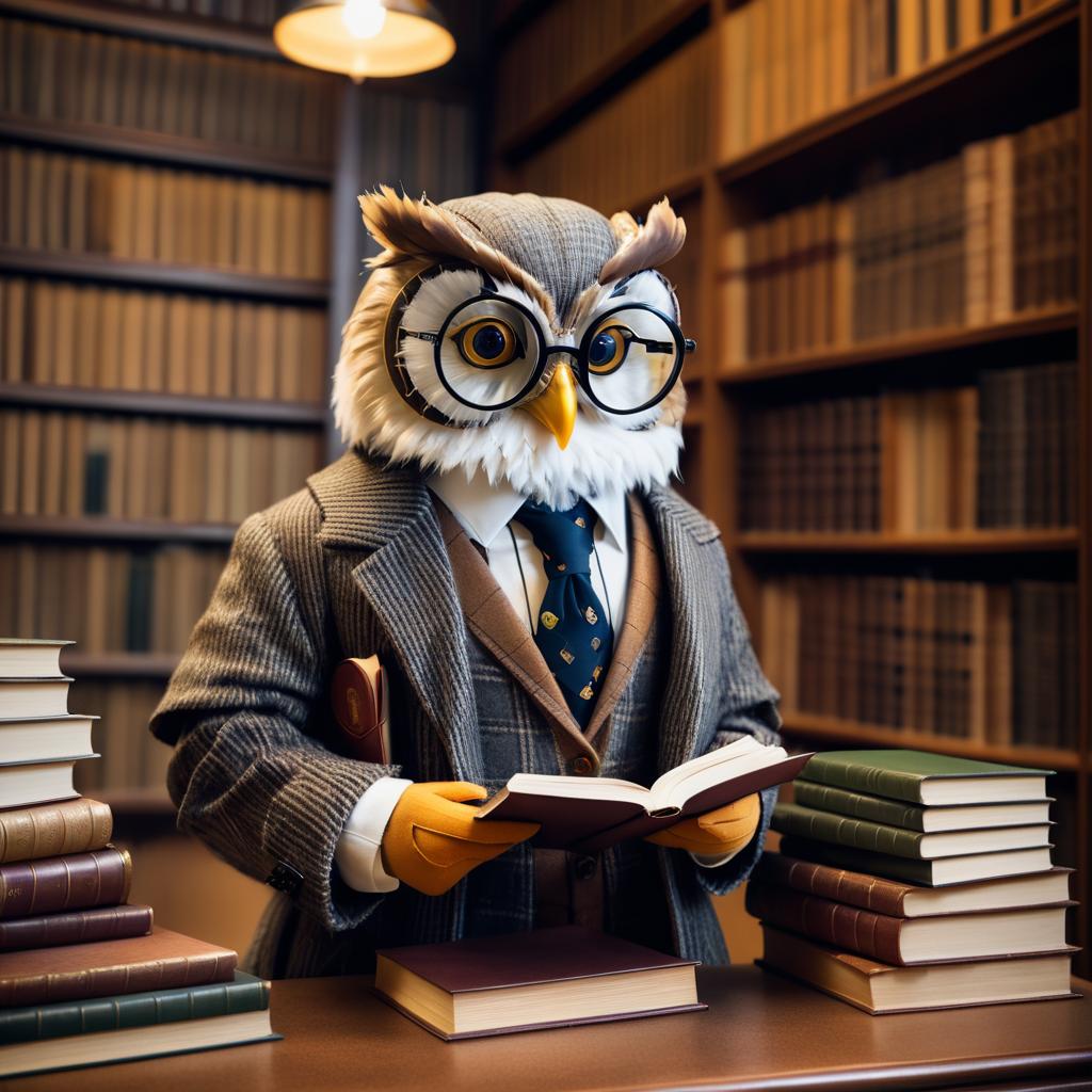 Scholarly Owl in a Cozy Library