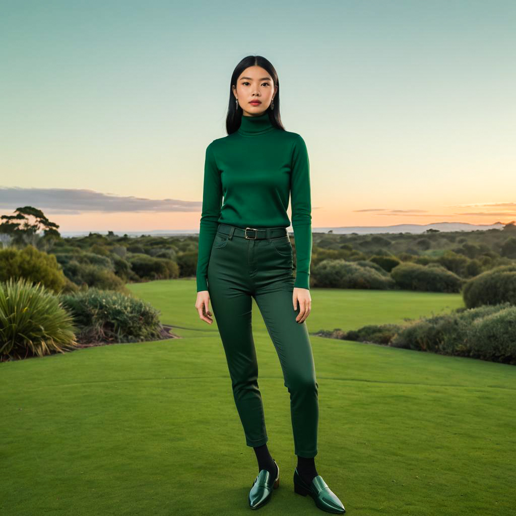 Chic Young Woman in Green Attire