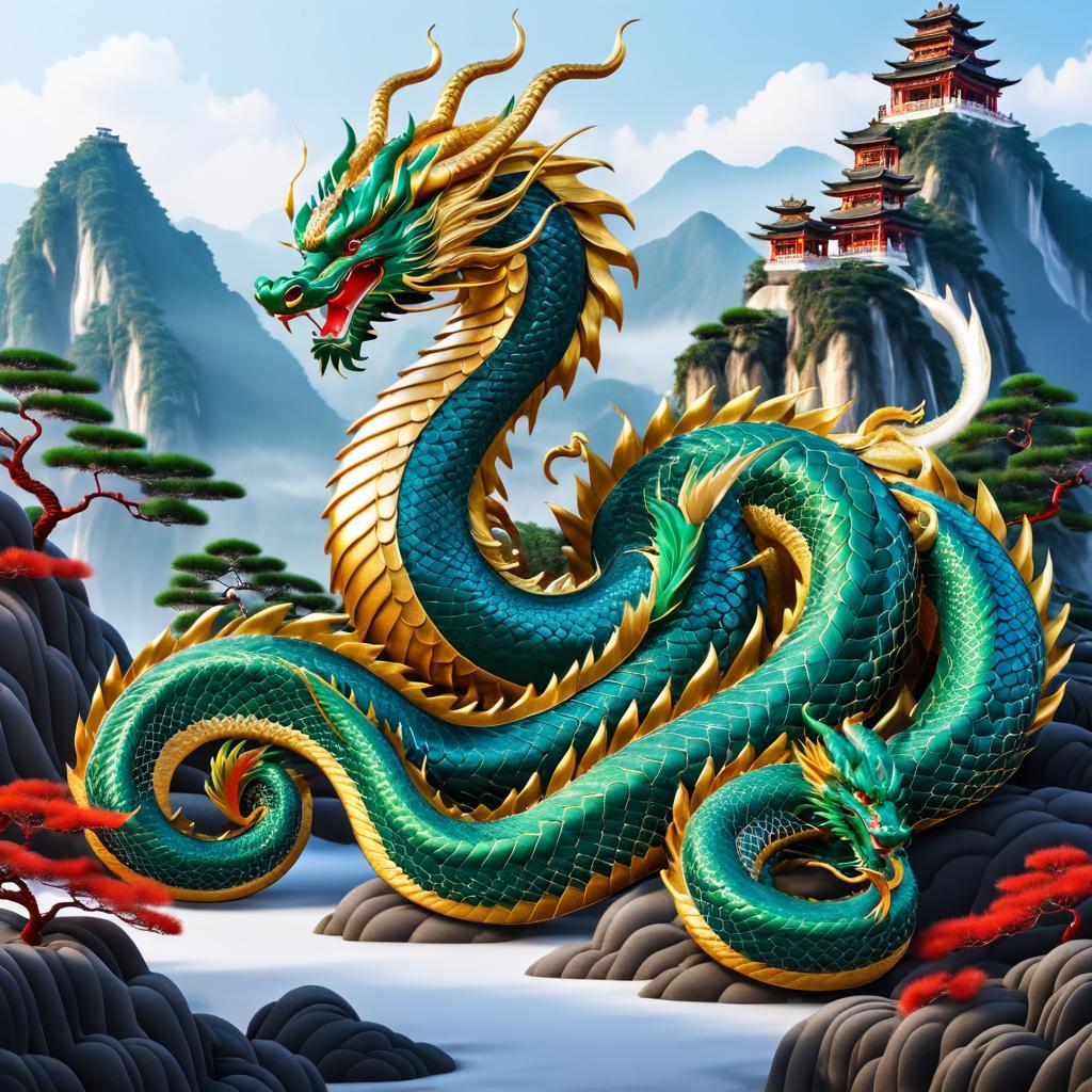 Elegant Serpent Dragon in Majestic Mountains