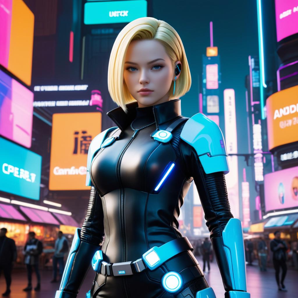 Cyberpunk Android 18 in High-Tech Market