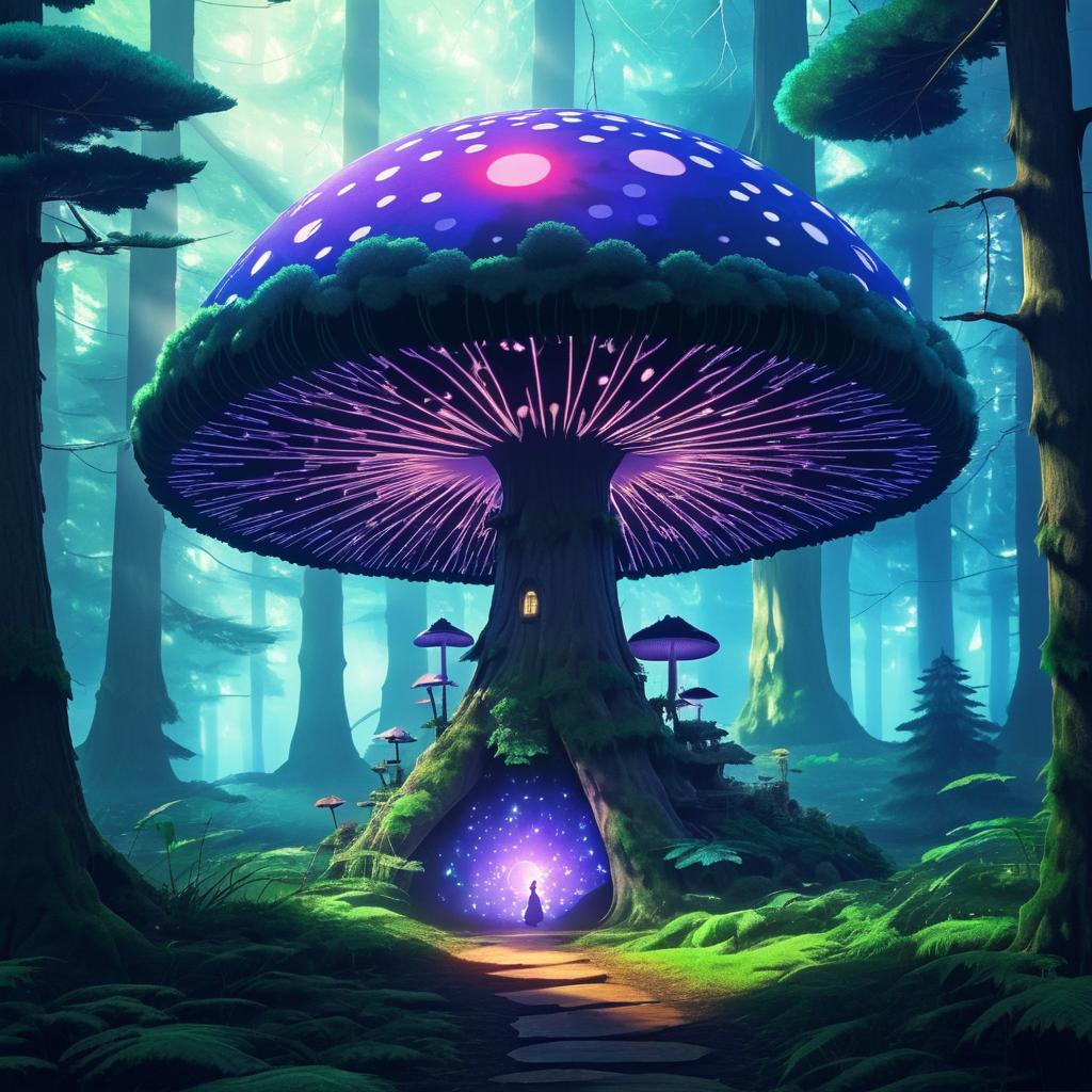 Mystical Forest with Giant Mushroom Artwork