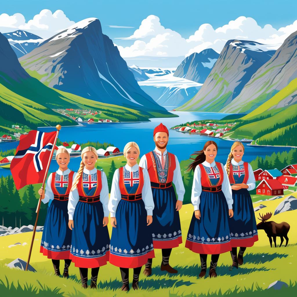 Festive Norwegian Landscape T-Shirt Design