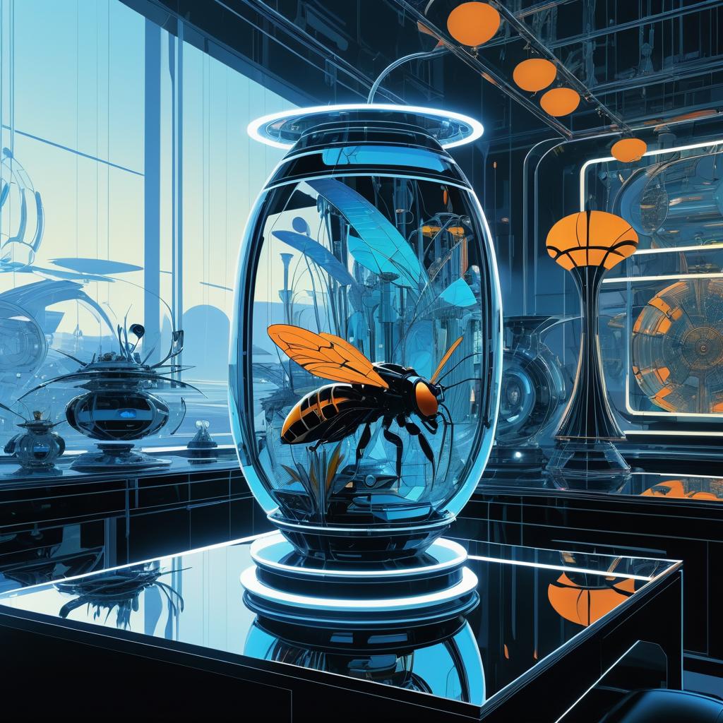 Mechanical Insects in a Retro-Futuristic Vase