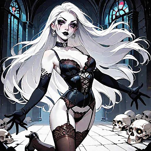 Woman in Skull Facepaint and Black Lingerie in Church