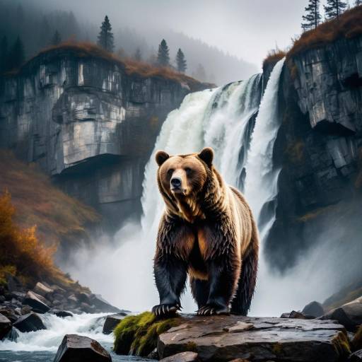 Tenacious Bear at Misty Waterfall Tenacious Bear at Misty Waterfall