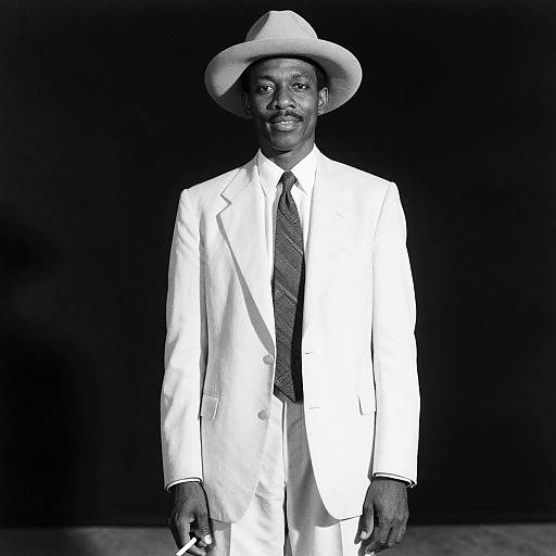 Vintage Portrait of African American Man in White Suit and Hat