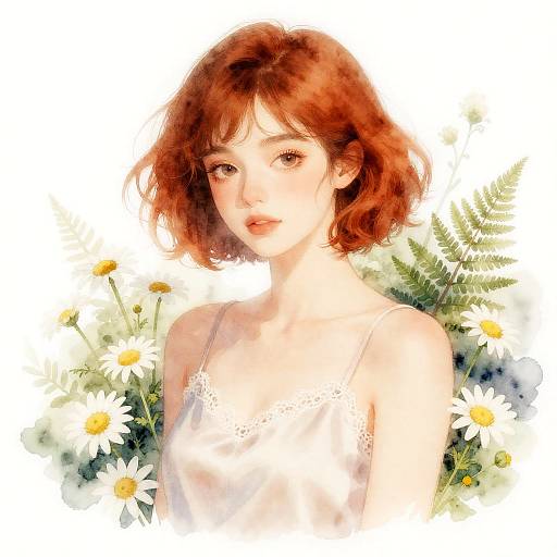 Delicate Watercolor Portrait with Wildflowers