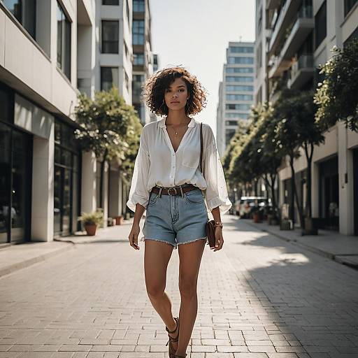 Young Woman Walking on Urban Street