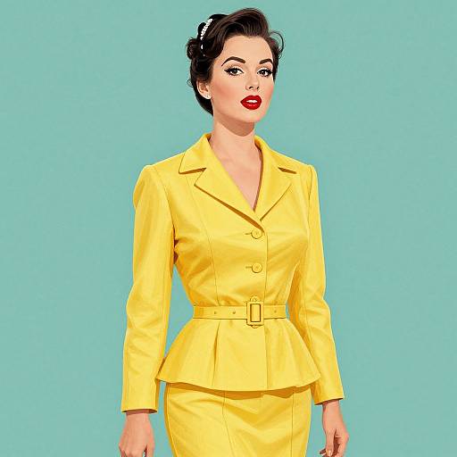 Vintage 1950s Woman in Yellow Suit