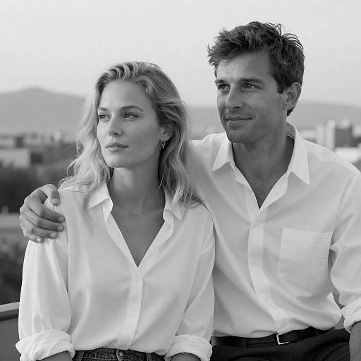 Black-and-white Couple Sitting Outdoors