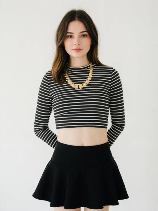 Chic Woman in Striped Top and Mini Skirt