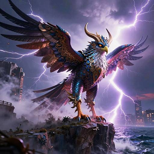 Etheric Lightning Falcon Amid Tempest