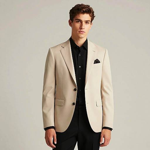 Young man in beige suit jacket and black shirt