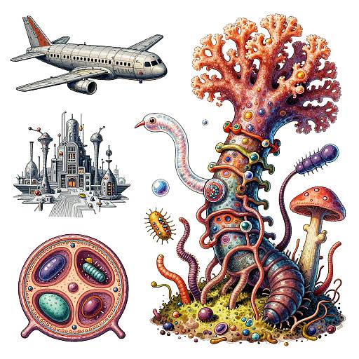 Colorful Surreal Mutant Organism and Futuristic Elements