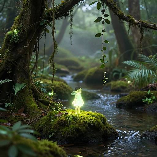 Glowing Forest Spirit by Stream