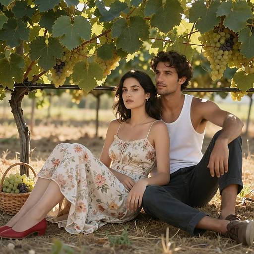 Couple Relaxing in a Vineyard