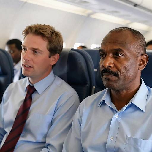 Businessmen Engaged in Conversation on Flight