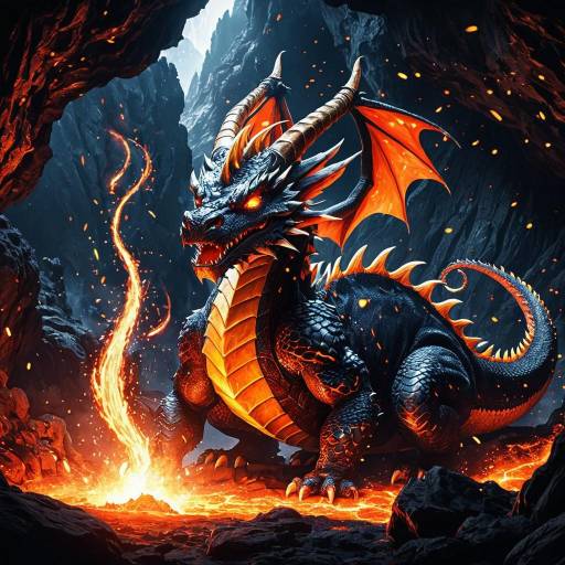 Grumpy Dragon in Volcanic Cave Anime Style Grumpy Dragon in Volcanic Cave Anime Style