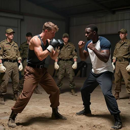 Intense Boxing Match in Gritty Warehouse