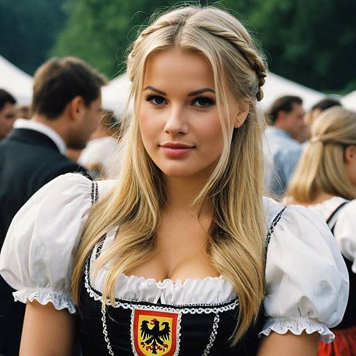 Blonde Woman in Traditional German Dirndl Dress