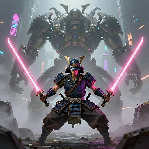 Cyborg Samurai vs Worldboss in Neon City