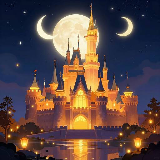 Majestic Fantasy Castle at Night