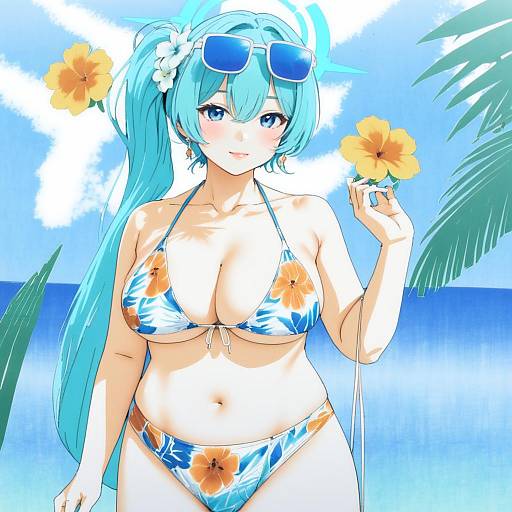 Illustration of Hiyori (swimsuit) (blue archive), blue archive in the style of Utsusumi kio