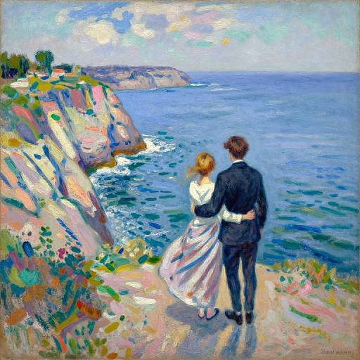 Impressionist Painting of Ocean Cliff